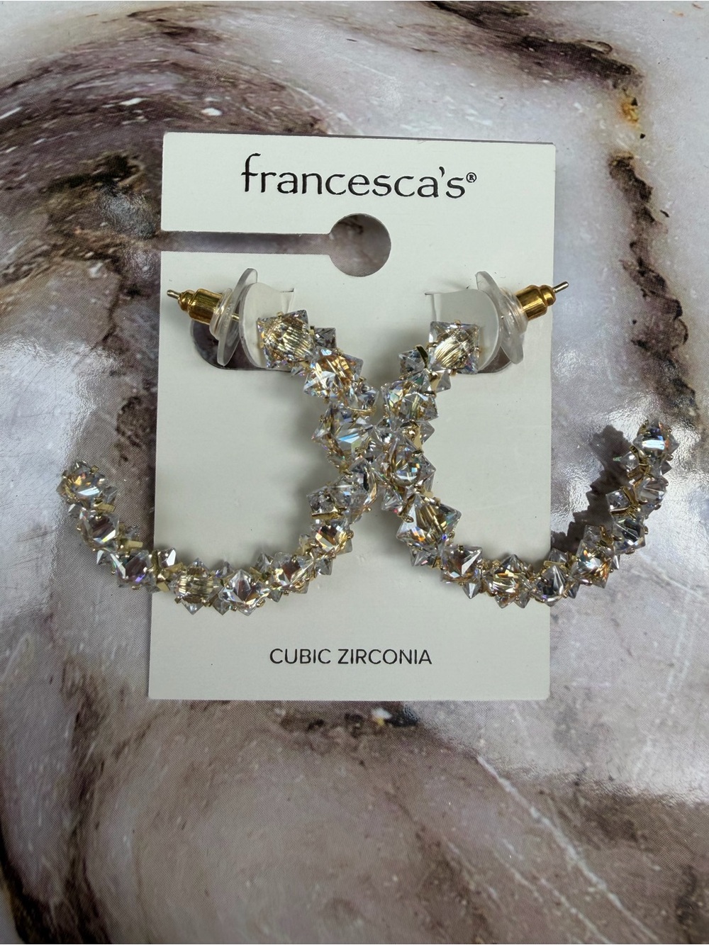 Francesca's Collections Gold-Tone Hoop Earrings with Clear Crystals